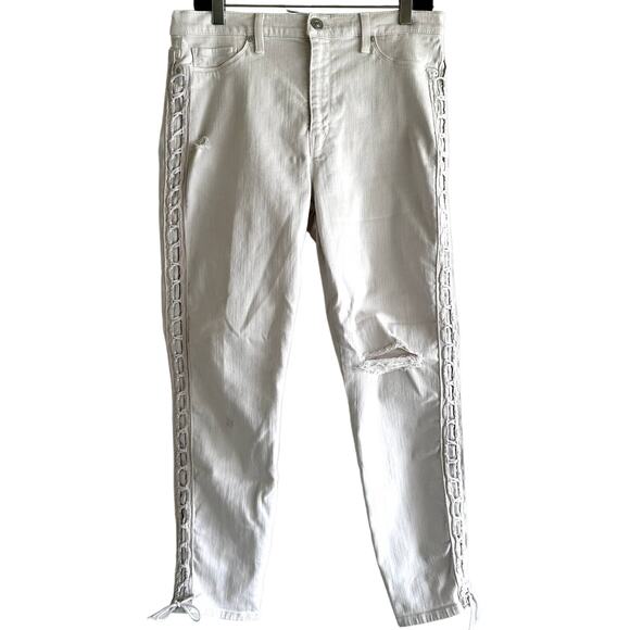 Hudson Barbara Skinny Jeans Lace Up Mid Rise Denim Distressed Cotton White 30 - Picture 2 of 6